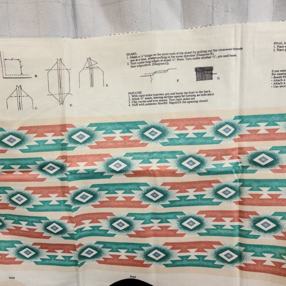 "Little Deer" Indian Doll Southwestern Cut&Sew Craft Fabric Panel TURQUOISE VTG! - Picture 3 of 12